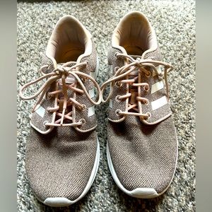 Pink adidas cloud foam tennis shoes